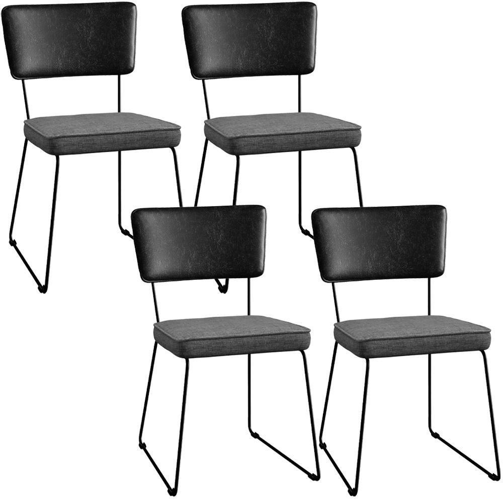 Kit 04 Cadeiras L02 Couríssimo Preto Linho Cinza Escuro - 1