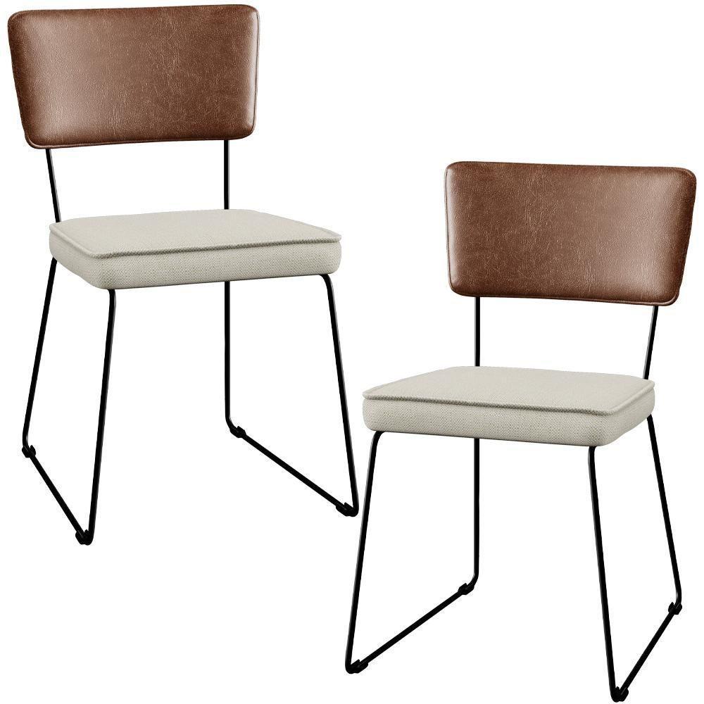 Kit 02 Cadeiras L02 Couríssimo Marrom Linho Champagne - 1