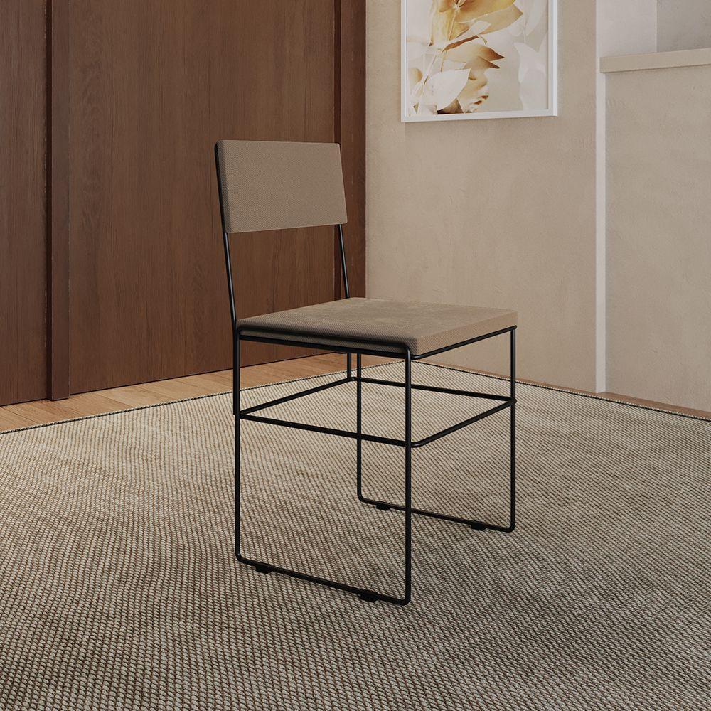 Kit 2 Cadeiras De Jantar Estofadas Bege Aço Preto - 5