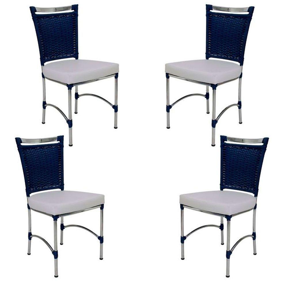 4 Cadeiras Em Alumínio E Fibra Sintética Jk Cozinha Edícula Azul Dark E Branco Desenhado - 1