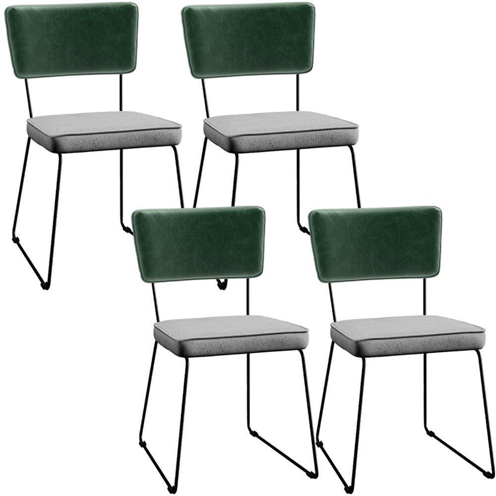 Kit 04 Cadeiras L02 Facto Verde Musgo Linho Cinza - 1