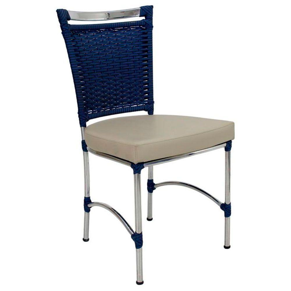 Cadeira Em Alumínio E Fibra Sintética Jk Cozinha Edícula Azul Dark E Nautico Bege - 1