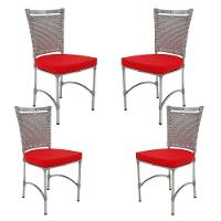 4 Cadeiras Em Alumínio E Fibra Sintética Jk Cozinha Edícula Marmore E Vermelho - 1