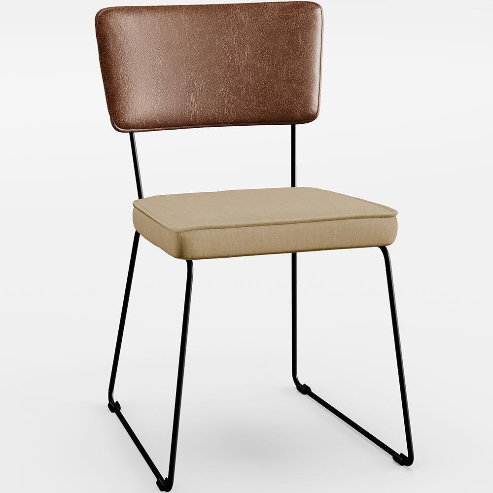 Kit 04 Cadeiras L02 Couríssimo Marrom Linho Bege Escuro - 8