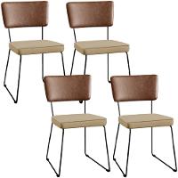 Kit 04 Cadeiras L02 Couríssimo Marrom Linho Bege Escuro - 1