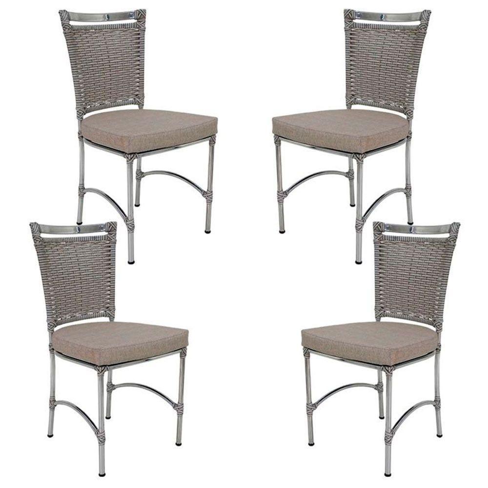 4 Cadeiras Em Alumínio E Fibra Sintética Jk Cozinha Edícula Marmore E Fundo Palha - 2