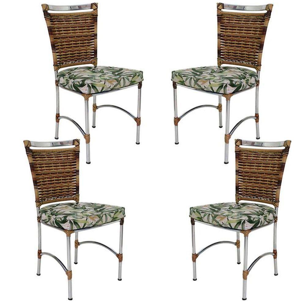 4 Cadeiras Em Alumínio E Fibra Sintética Jk Cozinha Edícula Cappuccino E Vinalis Verde - 1