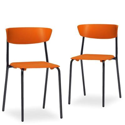 Kit 02 Cadeiras Fixa Base Preta Empilhável Bit F02 Laranja