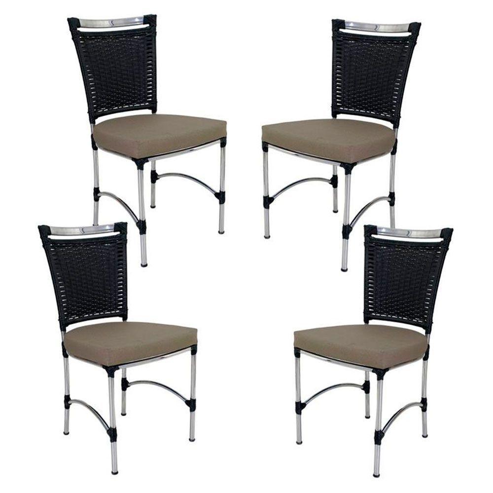 4 Cadeiras Em Alumínio E Fibra Sintética Jk Cozinha Edícula Preto E Fendi - 1
