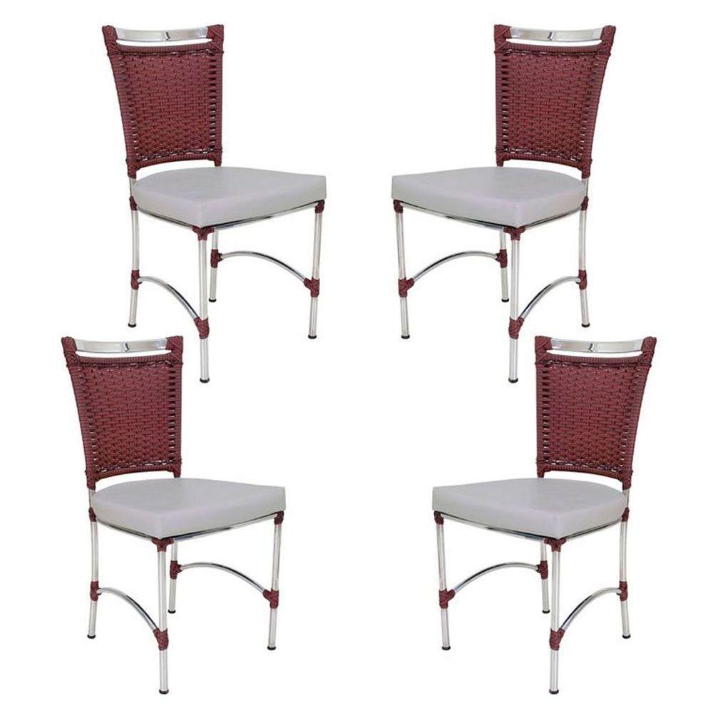 4 Cadeiras Em Alumínio E Fibra Sintética Jk Cozinha Edícula Vinho Dark E Nautico Branco - 1