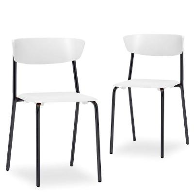 Kit 02 Cadeiras Fixa Base Preta Empilhável Bit F02 Branco