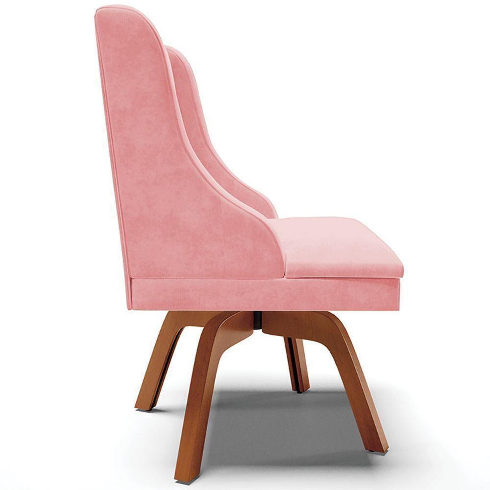 Kit 3 Cadeiras Decorativas Sala De Jantar Base Giratória De Madeira Firenze Suede Rosa Bebê/natural G19 - Gran Belo - 2