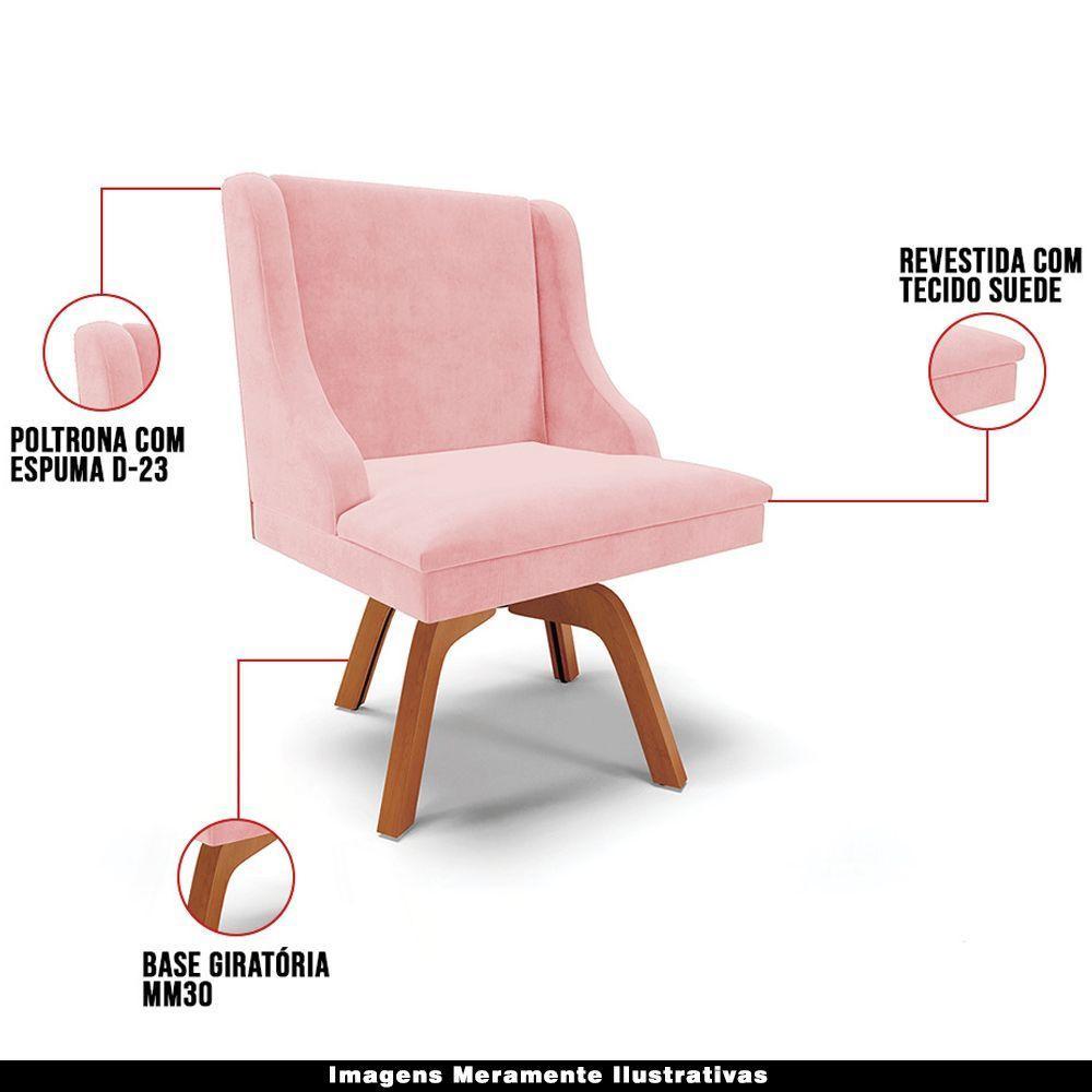 Kit 3 Cadeiras Decorativas Sala De Jantar Base Giratória De Madeira Firenze Suede Rosa Bebê/natural G19 - Gran Belo - 7