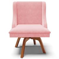 Kit 3 Cadeiras Decorativas Sala De Jantar Base Giratória De Madeira Firenze Suede Rosa Bebê/natural G19 - Gran Belo - 7