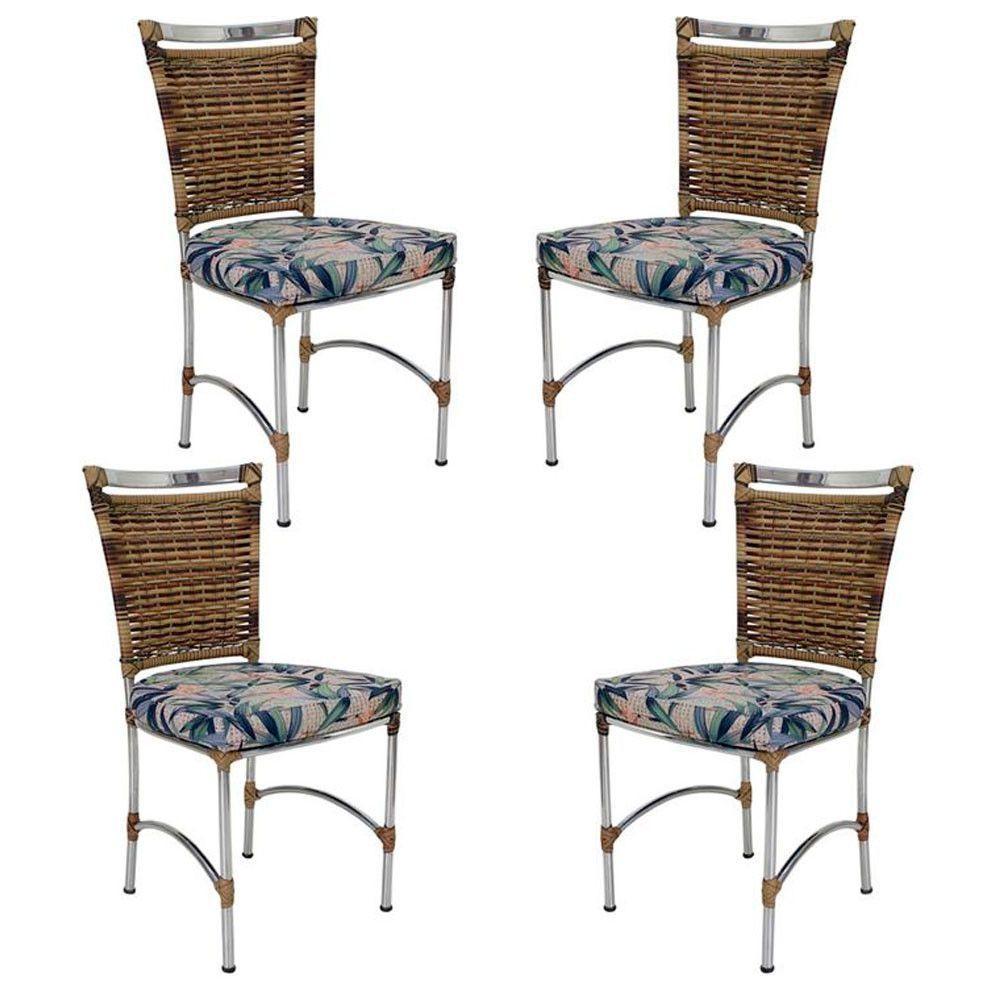 4 Cadeiras Em Alumínio E Fibra Sintética Jk Cozinha Edícula Cappuccino E Vinalis Azul - 1
