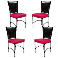 4 Cadeiras Em Alumínio E Fibra Sintética Jk Cozinha Edícula Preto Dark E Pink - 1