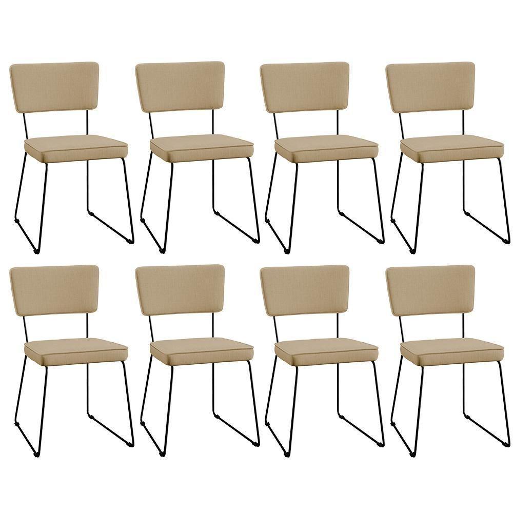 Kit 08 Cadeiras Estofada Para Sala Base Em Aço Bege Escuro - 1