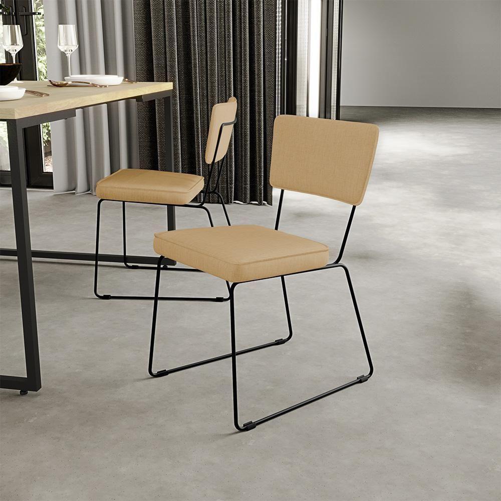 Kit 08 Cadeiras Estofada Para Sala Base Em Aço Bege Escuro - 9