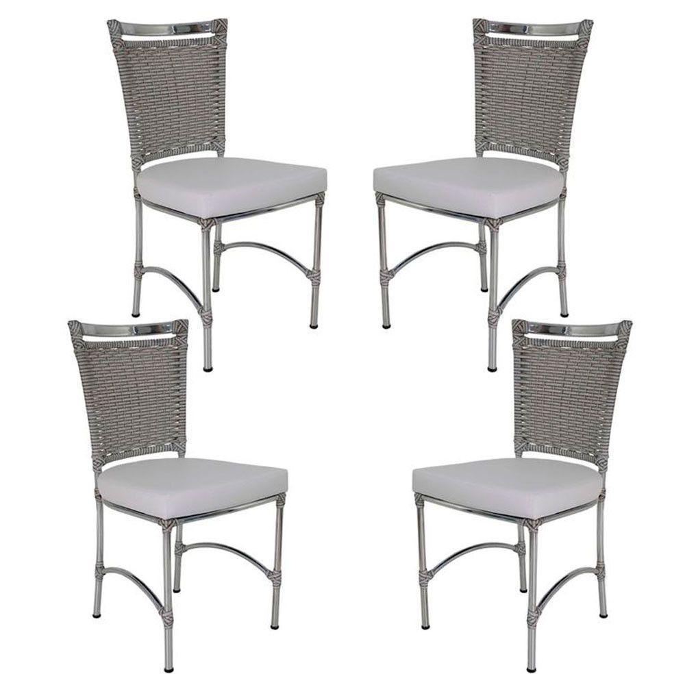 4 Cadeiras Em Alumínio E Fibra Sintética Jk Cozinha Edícula Marmore E Branco Desenhado - 1