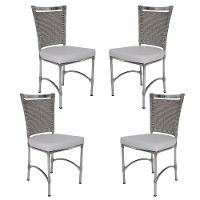 4 Cadeiras Em Alumínio E Fibra Sintética Jk Cozinha Edícula Marmore E Branco Desenhado - 1