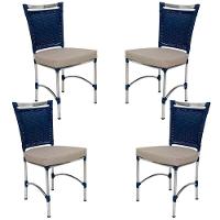 4 Cadeiras Em Alumínio E Fibra Sintética Jk Cozinha Edícula Azul Dark E Fundo Palha - 1