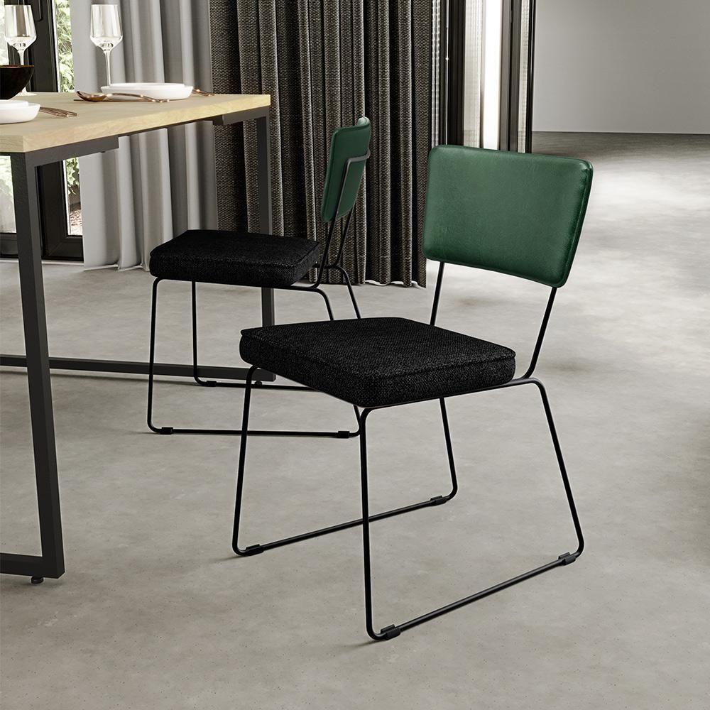 Kit 04 Cadeiras L02 Facto Verde Musgo Linho Chumbo - 9