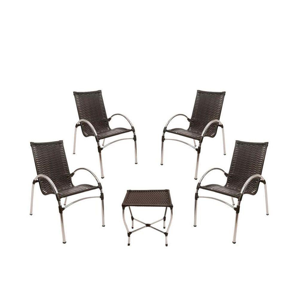 4 Cadeiras Giovana Com Mesa De Centro Em Alumínio Para Jardim, área, Piscina Trama Original Preto - 1
