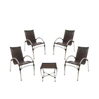 4 Cadeiras Giovana Com Mesa De Centro Em Alumínio Para Jardim, área, Piscina Trama Original Preto - 1