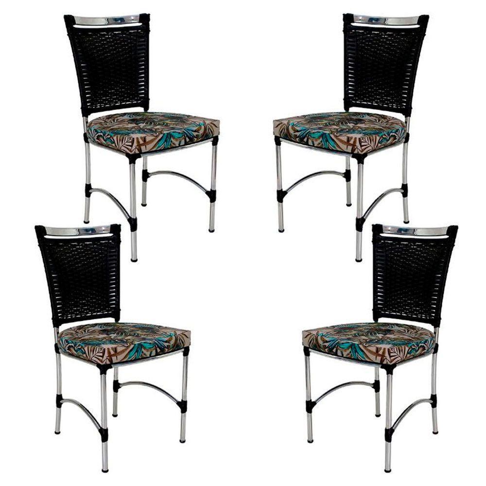 4 Cadeiras Em Alumínio E Fibra Sintética Jk Cozinha Edícula Preto E Maranata Bege - 1