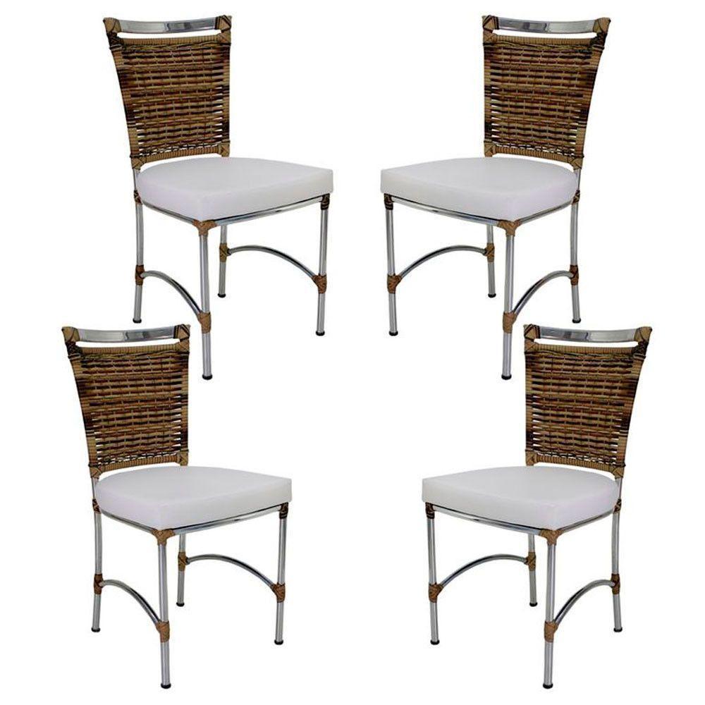 4 Cadeiras Em Alumínio E Fibra Sintética Jk Cozinha Edícula Cappuccino E Branco Desenhado - 1