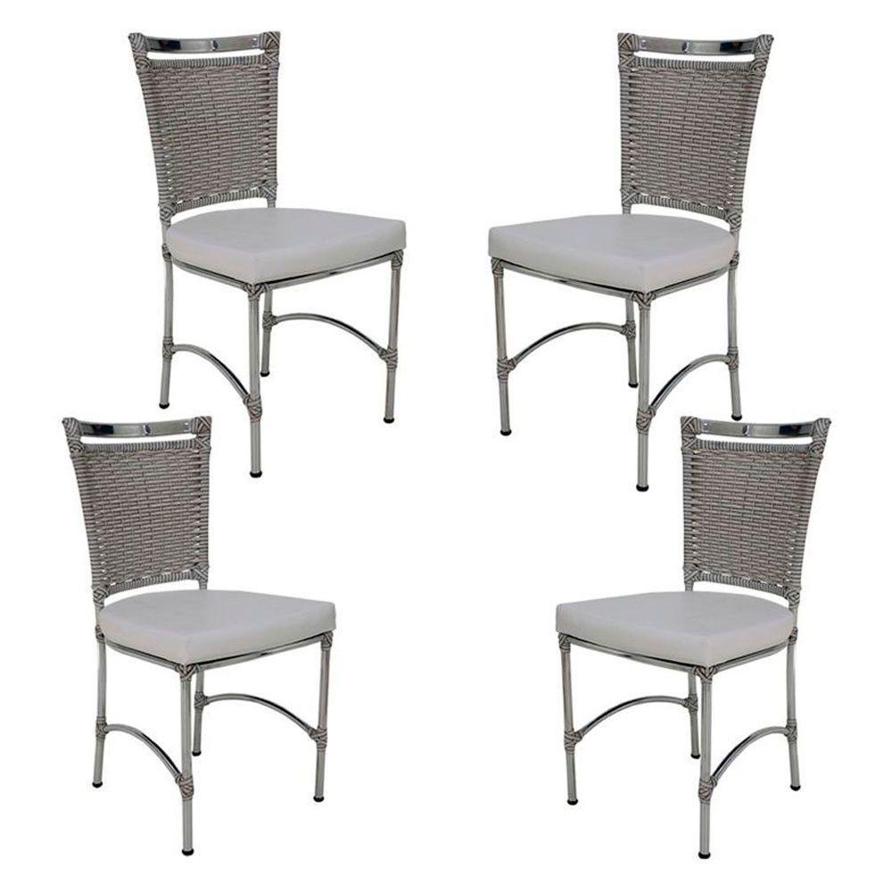 4 Cadeiras Em Alumínio E Fibra Sintética Jk Cozinha Edícula Marmore E Nautico Branco - 1