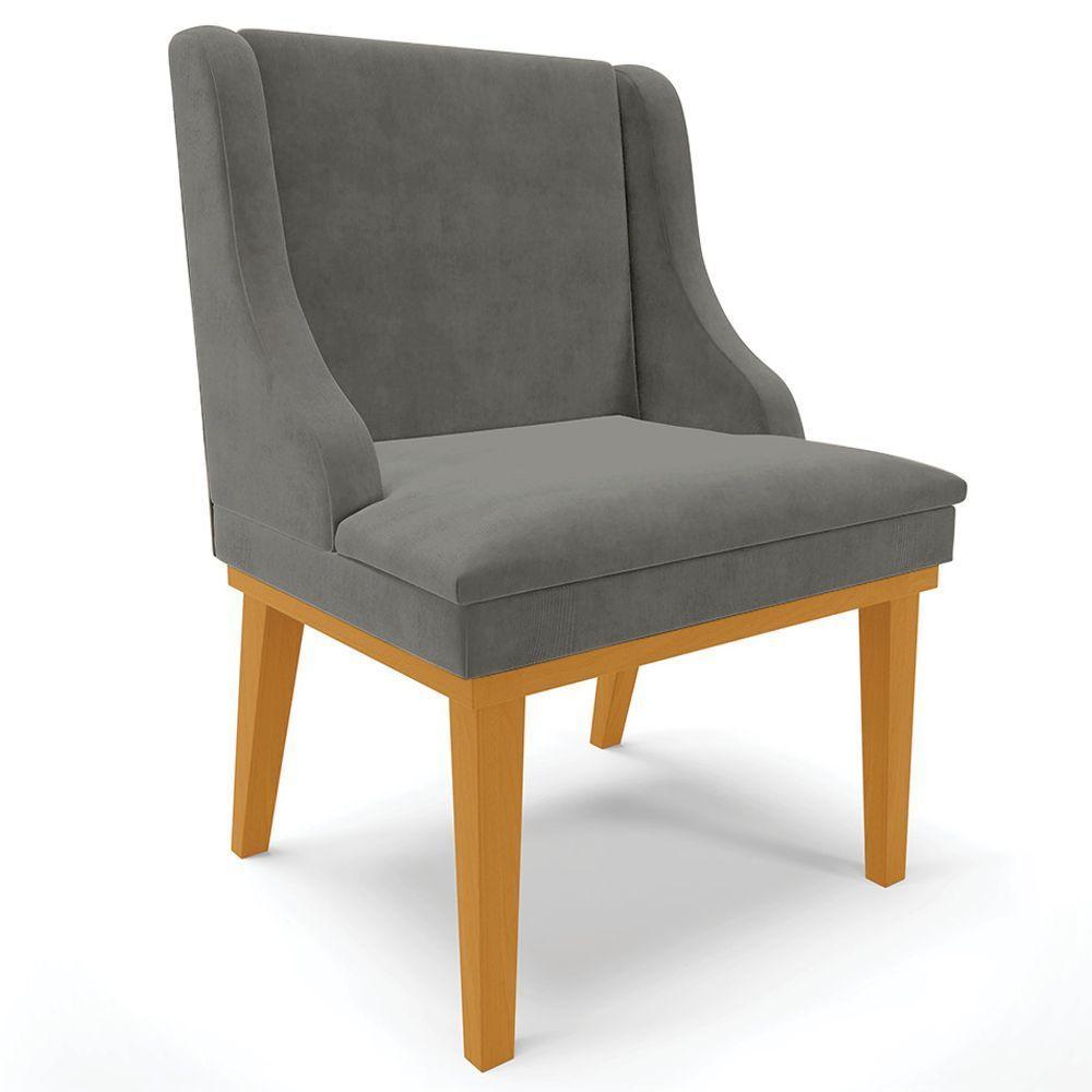 Kit 3 Cadeiras Decorativas Sala De Jantar Base Fixa De Madeira Firenze Suede Grafite/castanho G19 - 3