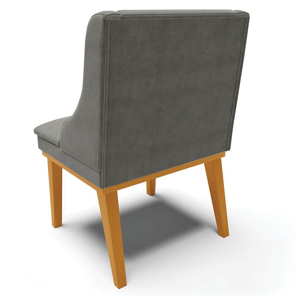 Kit 3 Cadeiras Decorativas Sala De Jantar Base Fixa De Madeira Firenze Suede Grafite/castanho G19 - 5