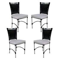 4 Cadeiras Em Alumínio E Fibra Sintética Jk Cozinha Edícula Preto E Branco Desenhado - 1