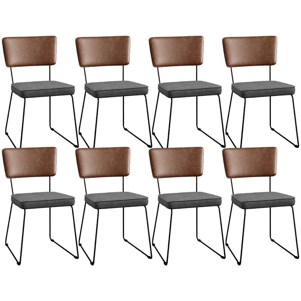 Kit 08 Cadeiras L02 Couríssimo Marrom Linho Cinza Escuro - 1