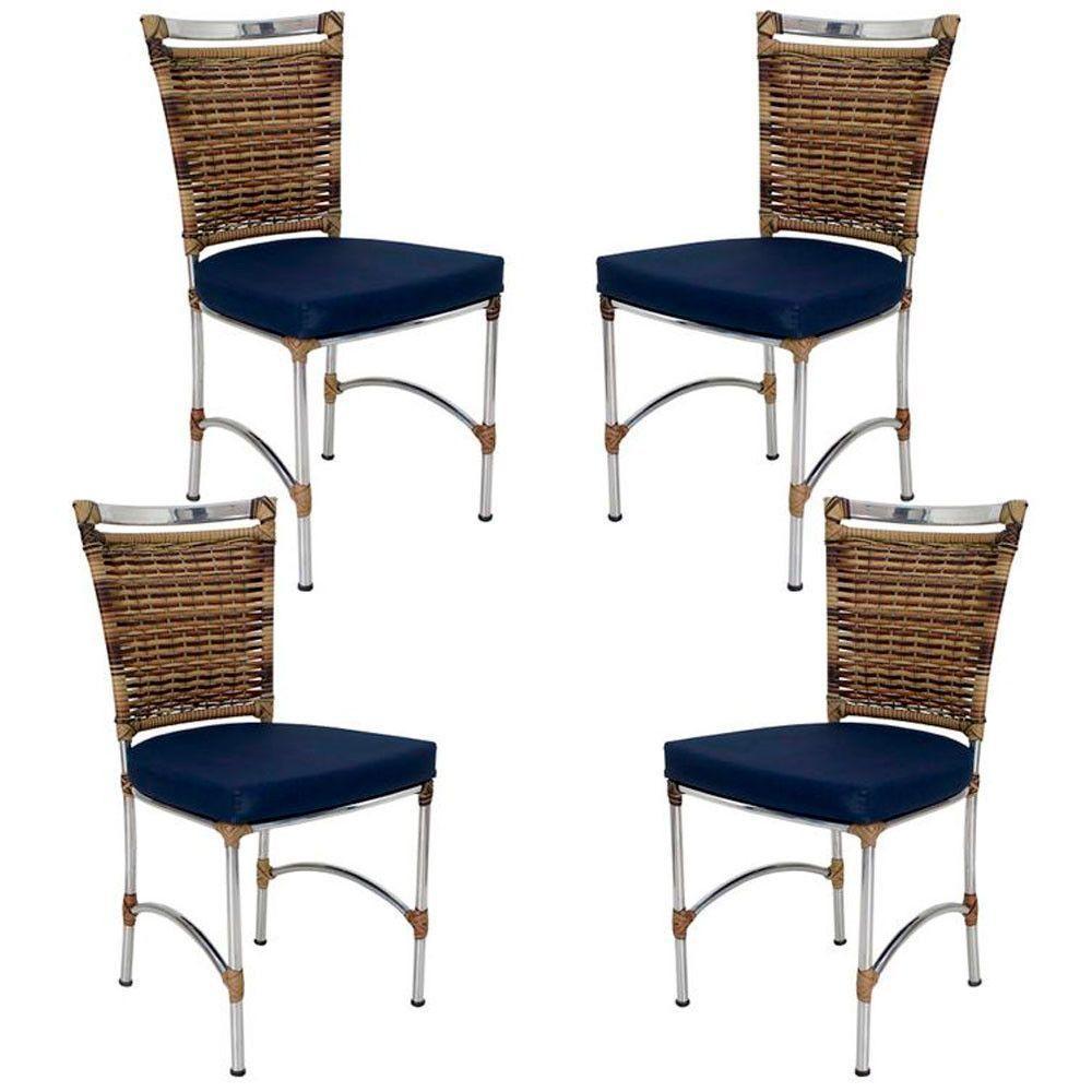4 Cadeiras Em Alumínio E Fibra Sintética Jk Cozinha Edícula Cappuccino E Lisato Marinho - 1