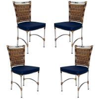 4 Cadeiras Em Alumínio E Fibra Sintética Jk Cozinha Edícula Cappuccino E Lisato Marinho - 2