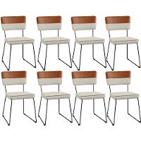 Kit 08 Cadeiras Faixa Couríssimo Camel Linho Champagne - 1