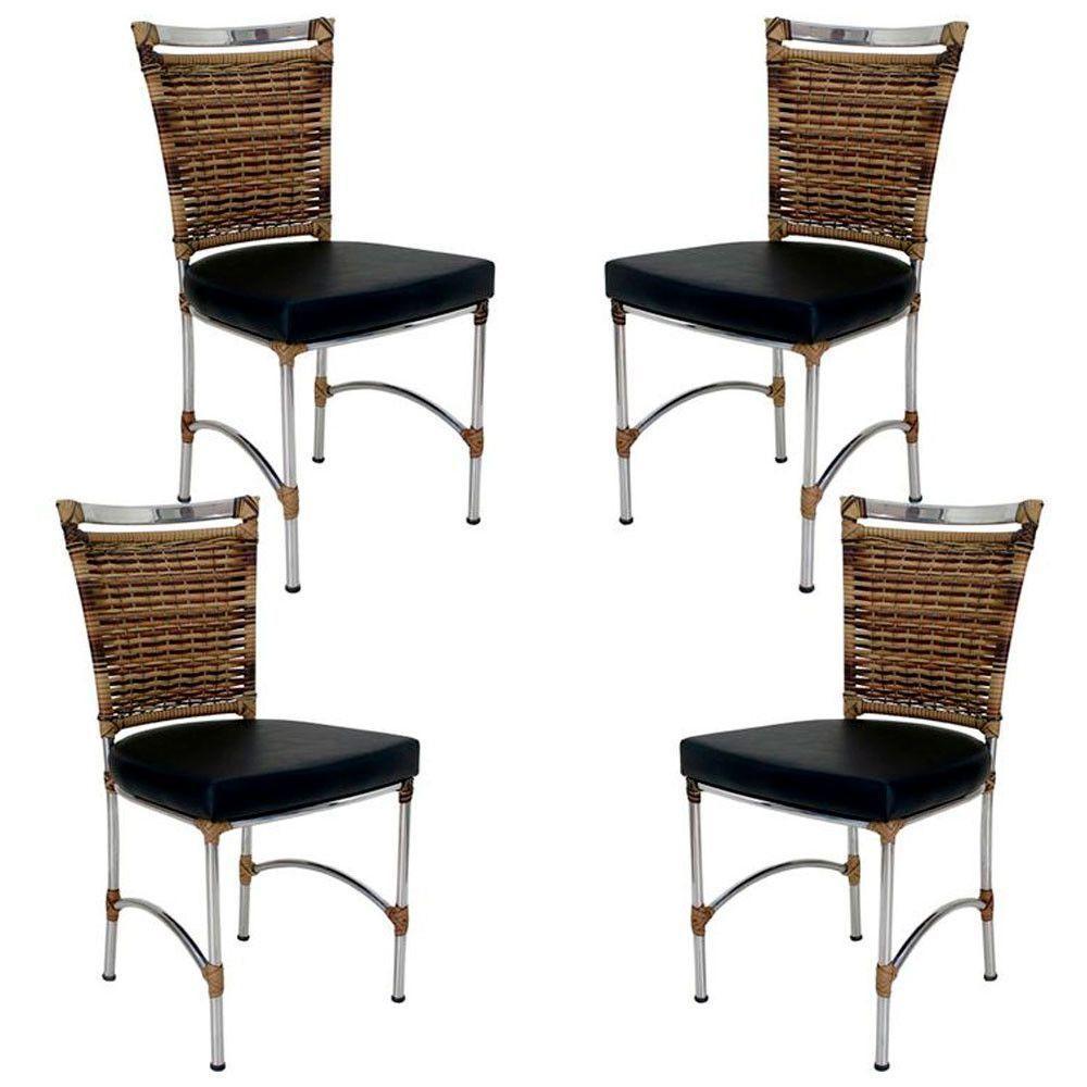 4 Cadeiras Em Alumínio E Fibra Sintética Jk Cozinha Edícula Cappuccino E Nautico Preto - 3