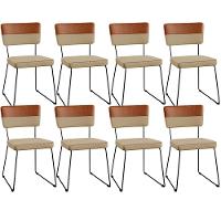 Kit 08 Cadeiras Faixa Couríssimo Camel Linho Bege Escuro - 1