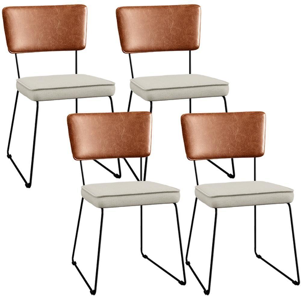 Kit 04 Cadeiras L02 Couríssimo Camel Linho Champagne - 1