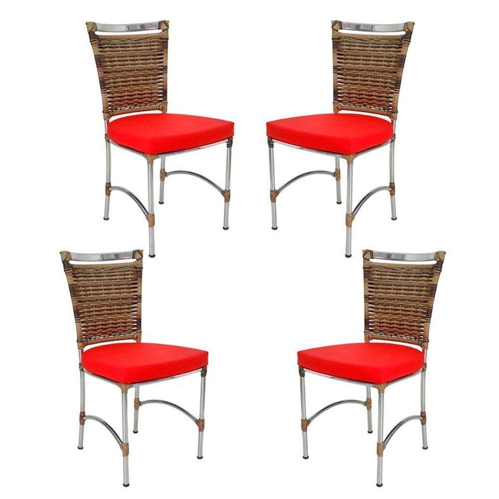 4 Cadeiras Em Alumínio E Fibra Sintética Jk Cozinha Edícula Cappuccino E Vermelho - 2
