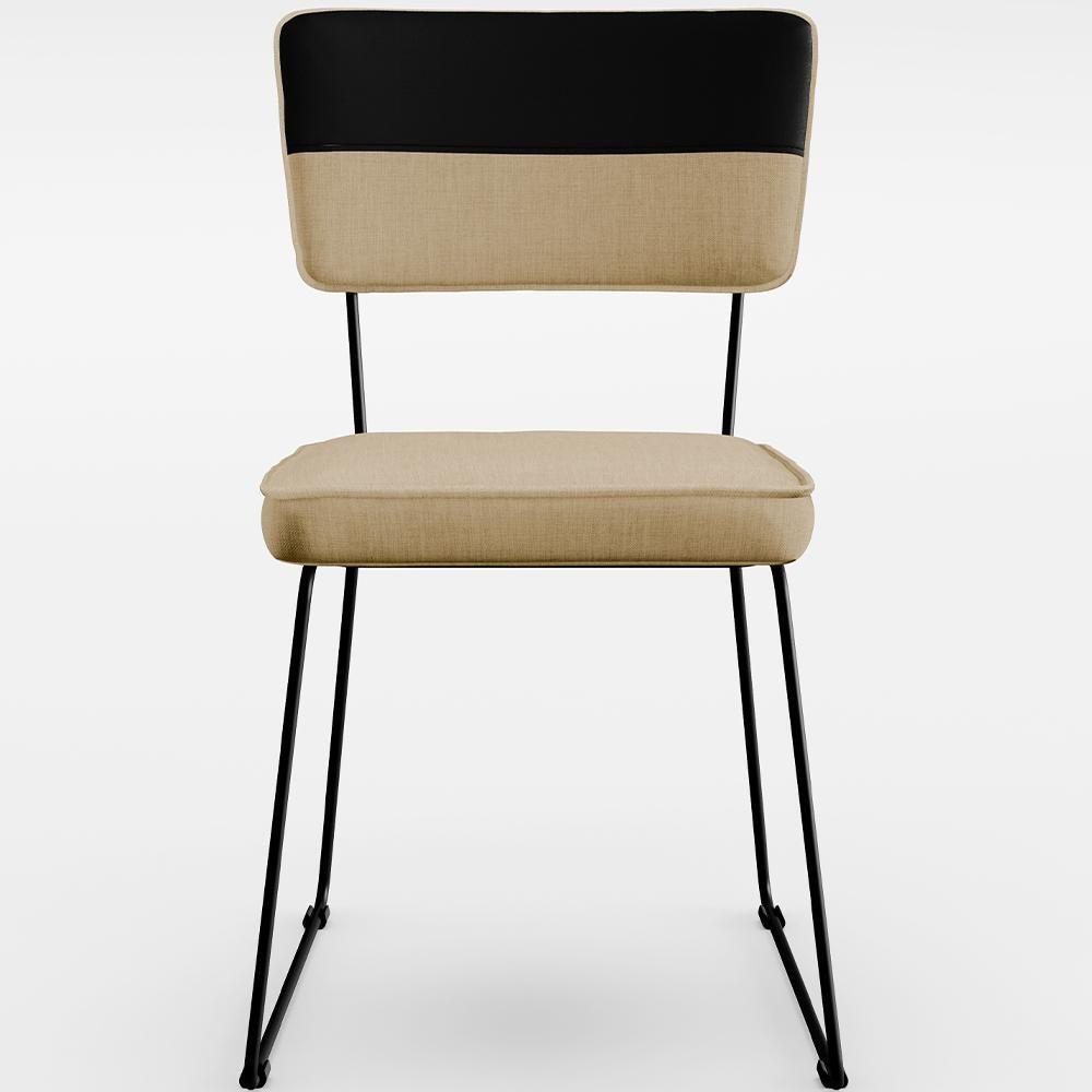 Kit 04 Cadeiras Base De Aço Corano Preto Linho Bege Escuro - 6