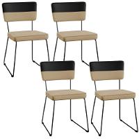 Kit 04 Cadeiras Base De Aço Corano Preto Linho Bege Escuro - 1