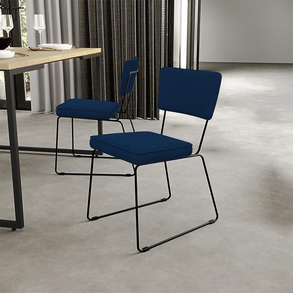 Kit 04 Cadeiras De Jantar Allana L02 Suede Azul Marinho - 8