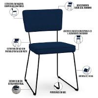 Kit 04 Cadeiras De Jantar Allana L02 Suede Azul Marinho - 6