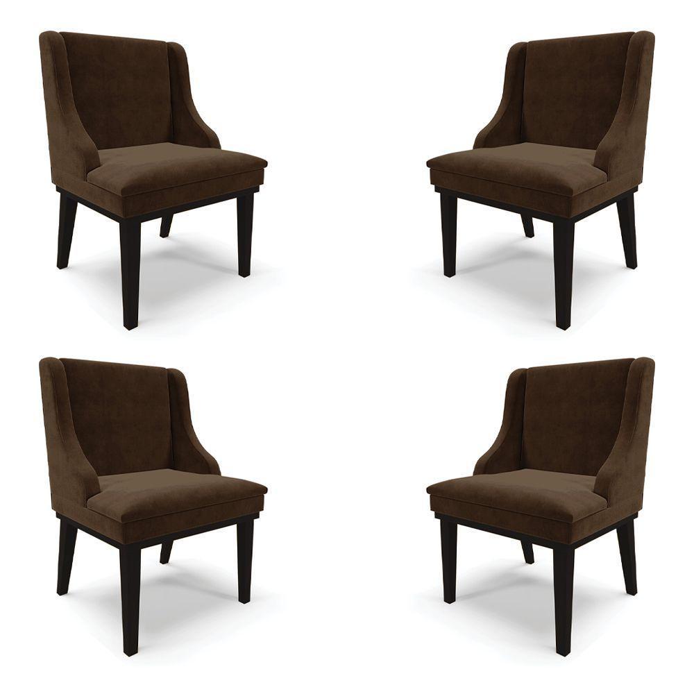 Kit 4 Cadeiras Decorativas Sala De Jantar Base Fixa De Madeira Firenze Suede Marrom/preto G19 - 1