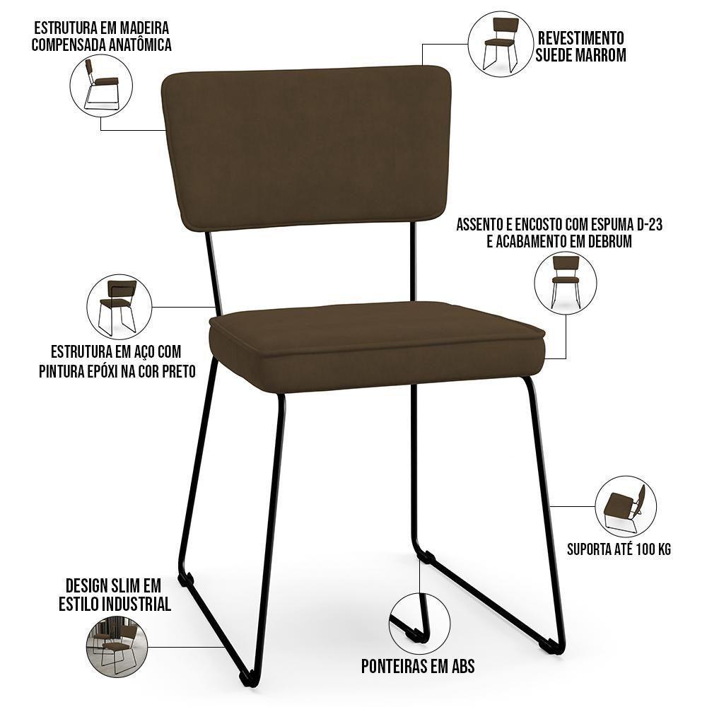 Kit 04 Cadeiras De Jantar Allana L02 Suede Marrom - 7