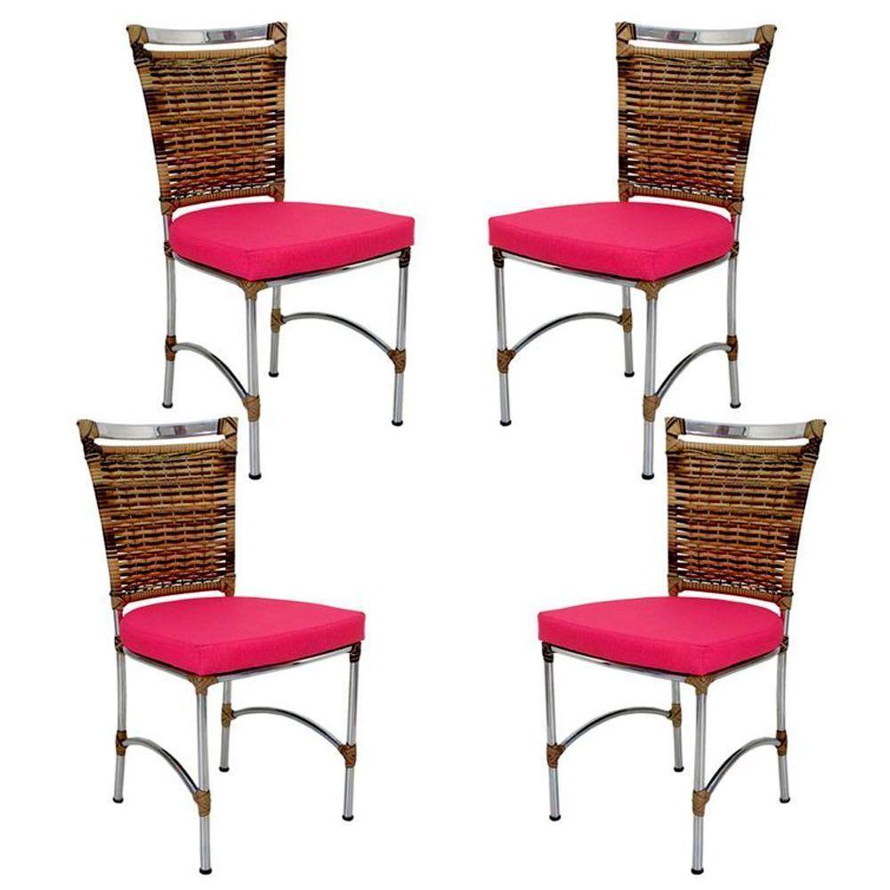 4 Cadeiras Em Alumínio E Fibra Sintética Jk Cozinha Edícula Cappuccino E Pink - 2