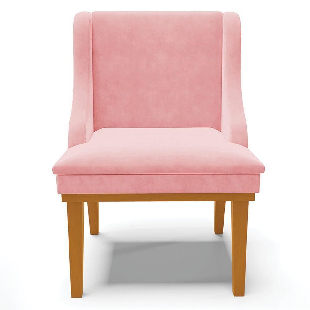Kit 3 Cadeiras Decorativas Sala De Jantar Base Fixa De Madeira Firenze Suede Rosa Bebê/castanho G19 - 4